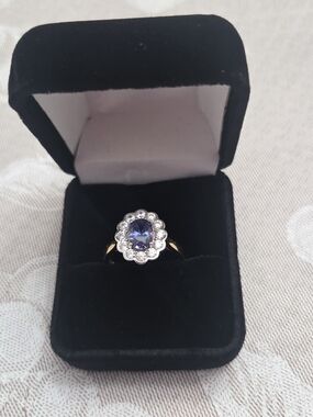 Ring Size 8 Simulated Tanzanite & White Zircon .925